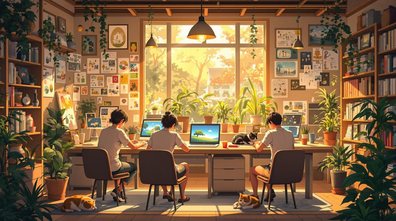 极速漫画品牌故事 极速漫画团队在温暖的工作室中共同创作,用热爱传递每一帧感动